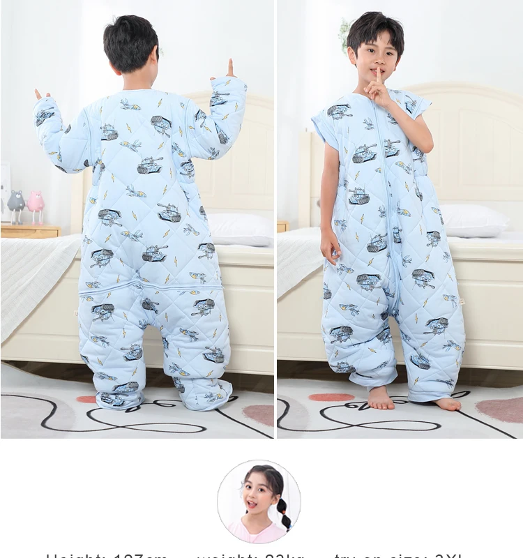 Children's Jmpsuit Pajamas Winter Warm 100% Cotton Sleeping Bag Sleep bag For Kid Jumpsuit Sleeping Bag Temperature 16℃