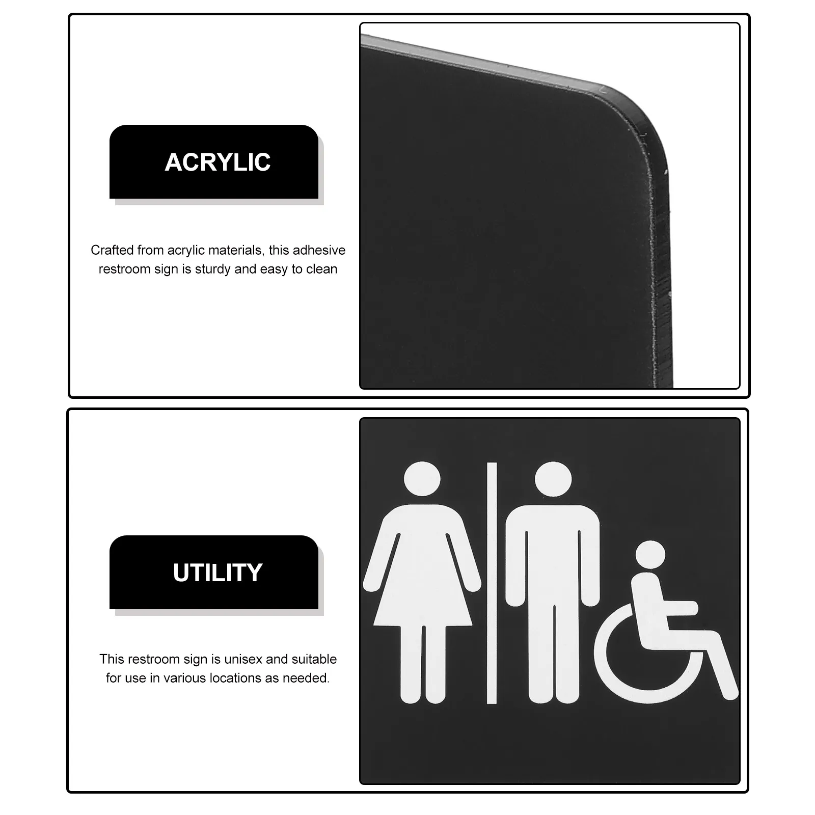Acrylic Bathroom Sign Self-Adhesive Restroom Door Sign Unisex Toilet Symbol for Office Commercial Space Blind Text Tactile