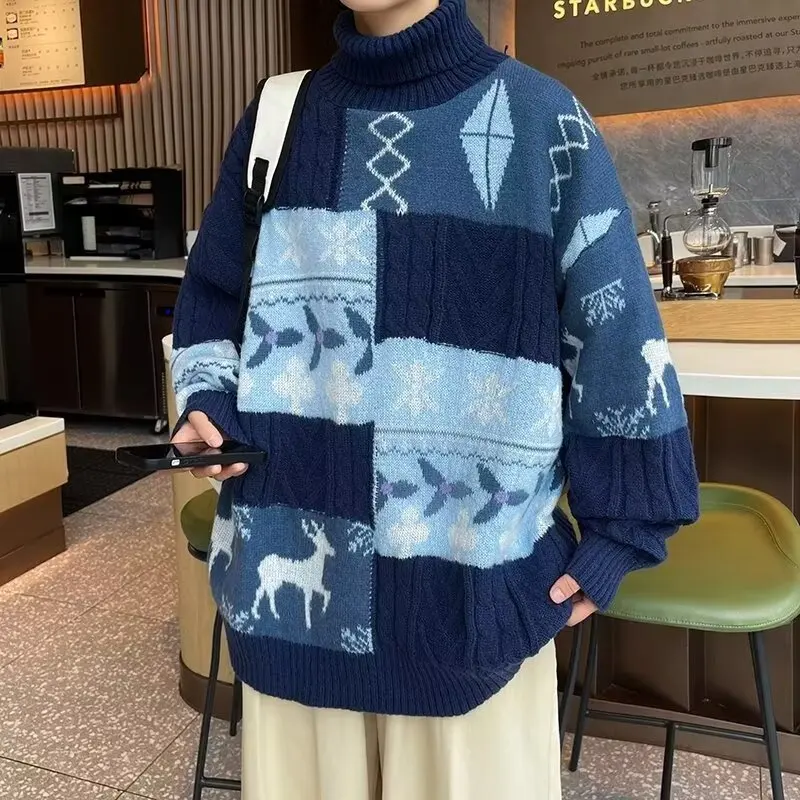 

2025 New High Ne Knitted Sweater Twist Color Blo Men's Winter Warm Outerwear loween Cisas Trendy Faion Casual Wear