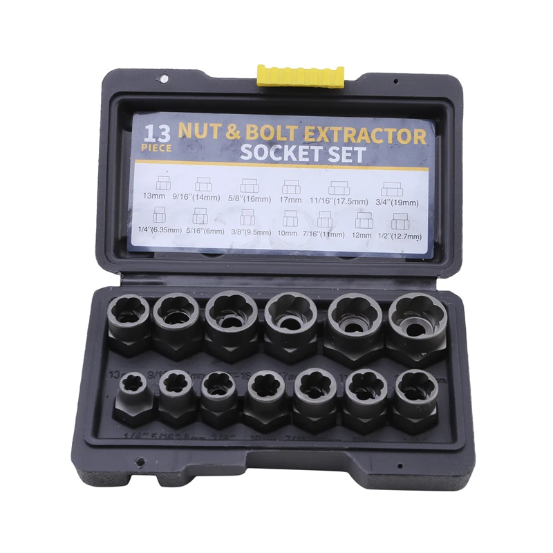 Damaged Nut Extractor Bolt Screw Tire Slip Tooth Screw Hexagonal Dismantling Sleeve Extension Tool Set 13/14pcs