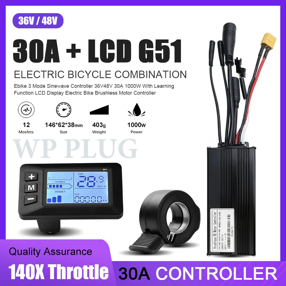 

30A Electric Bike Brushless Motor Controller 750W1000W Three Mode Sine Wave Controller Waterproof Connector plug 12 Mosfets