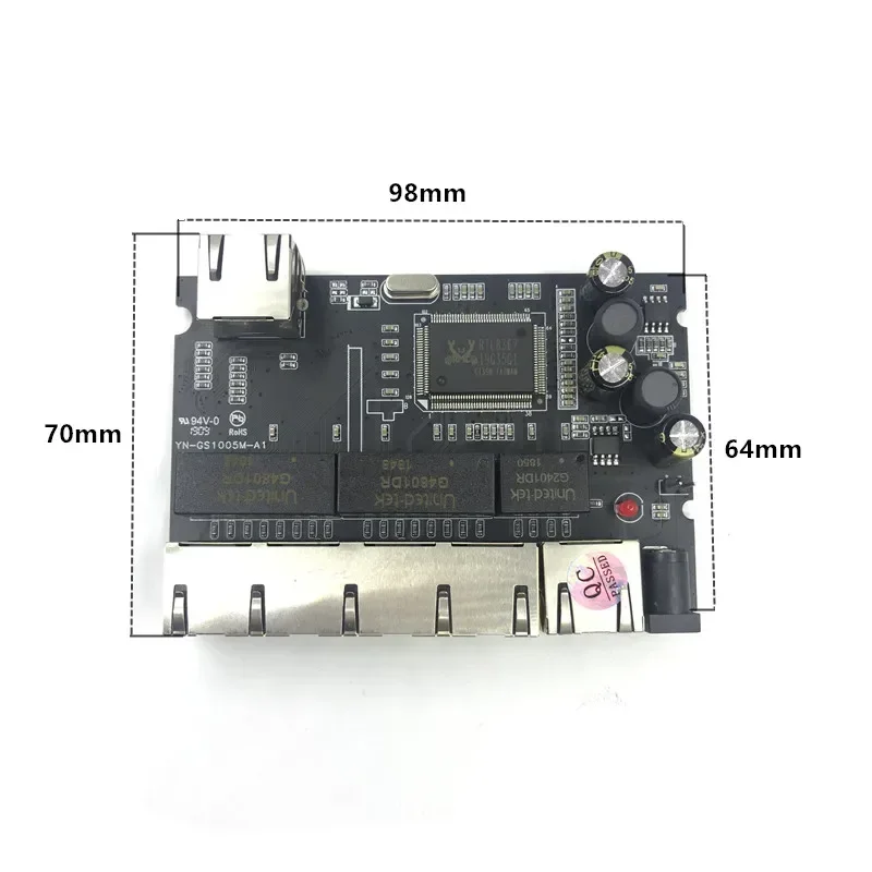 hub 5V 12V power pin printplaat OEM schroef gat OEM PBC 8 Poort Gigabit Ethernet Switch 8 Poort met 8 pin manier header 10/100/1000m