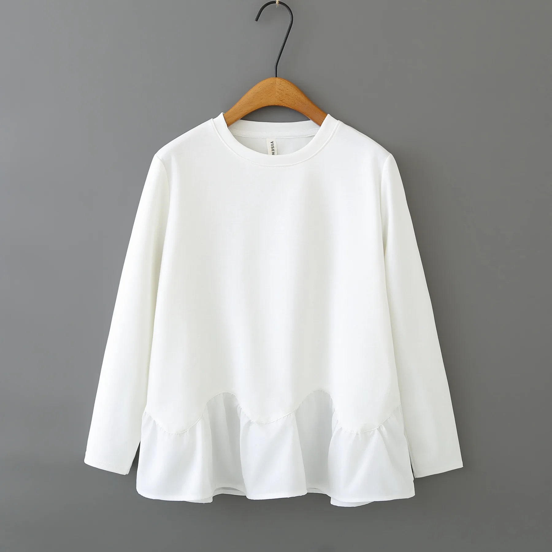 

XXXXL Fashion Plus Size Woman Clothing Tops Ruffled Hem Spring 2026 Sweatshirt round-neck long-sleeved Casual T-shirt 2598