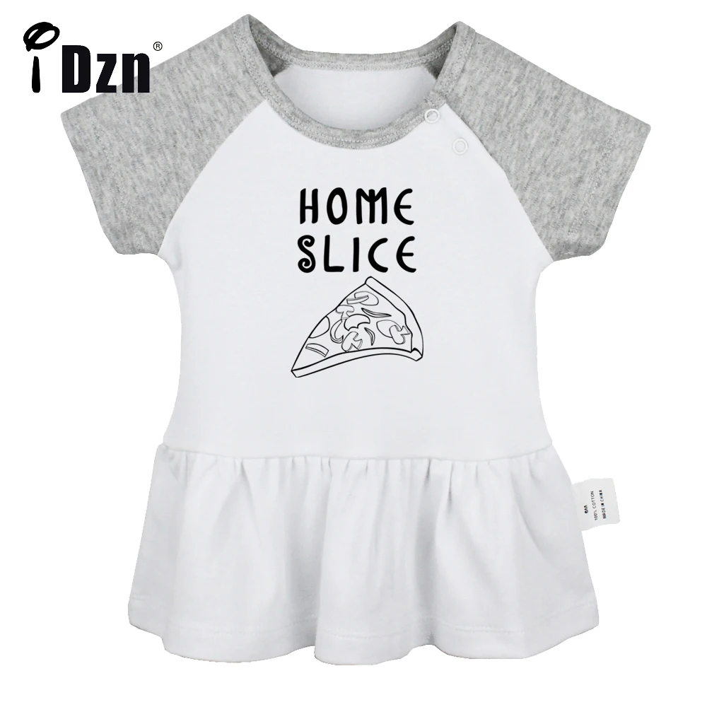 

iDzn Summer NEW Homeslice Pizza Baby Girls Cute Short Sleeve Dress Infant Funny Pleated Dress Soft Cotton Dresses Clothes