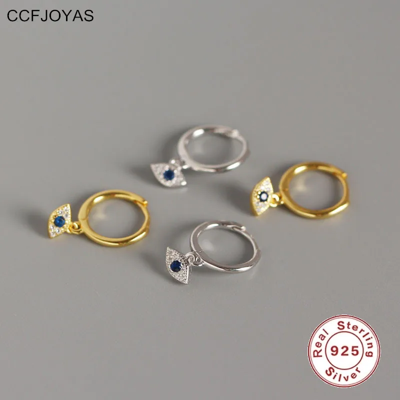 

Серьги-кольца CCFJOYAS из серебра 925 пробы с темно-синими глазами