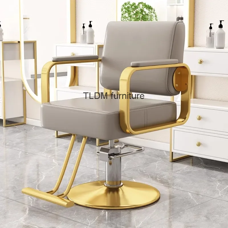 

Trendy Dyeing Hair Barber Chair Luxury Stainless Retro Gold Luxury Rotate Barber Chair Barbershop Fashion Silla Home Furniture