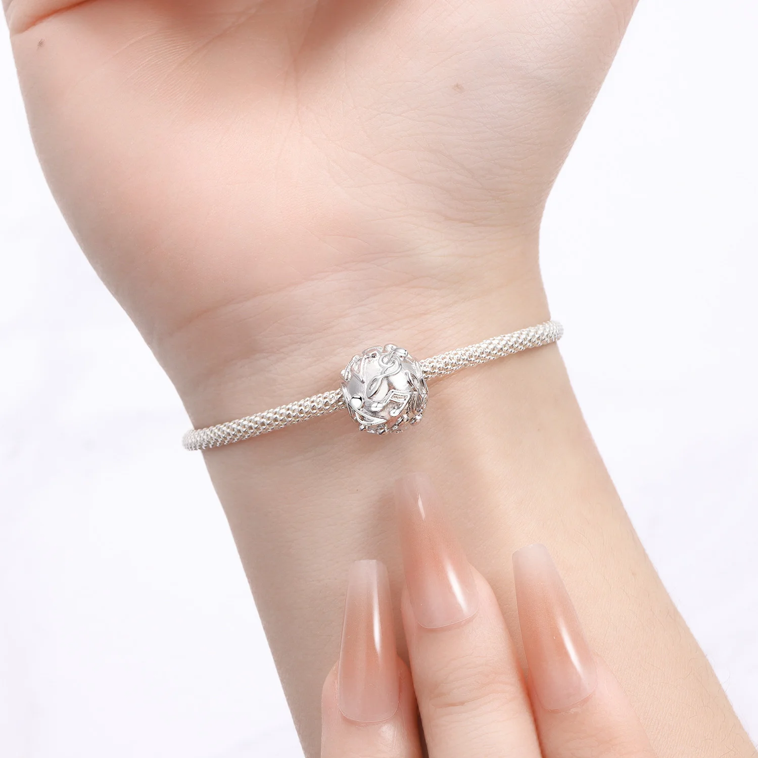 CYMYSS 925 スターリングシルバー音符ビーズ女性のシンプルなビーズ DIY ブレスレットパーティーギフトチャームビーズに適しています