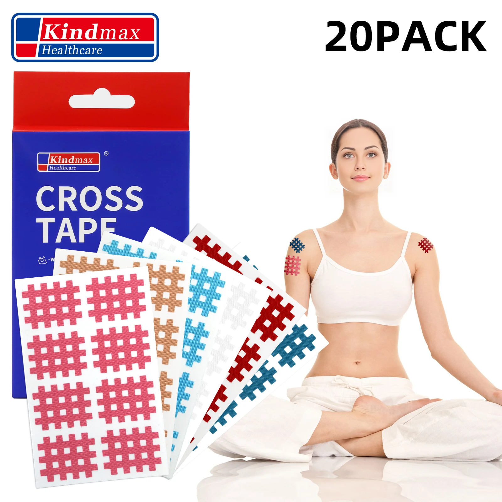 Kindmax 20 Sheets/Pack Kinesiology Cross Tape,Adhesive Kinesiological Body Tape Physical Therapy Acupuncture Stickers Dropship