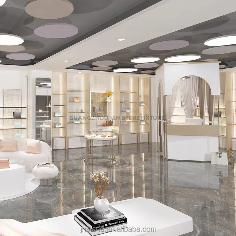 Customized. showroom display racks bag shop 3D rendering fashion luxury design retail shop bag wall shelf Interior design