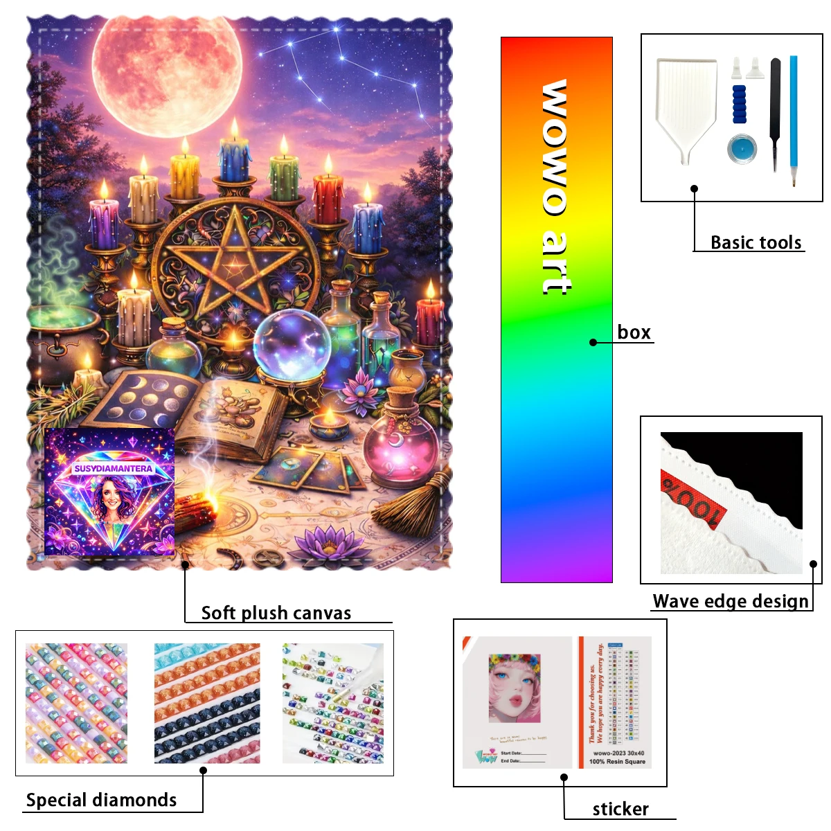 【Susy Diamond Art】Kit de Estampado de Diamantes 100% Completo Wicca de la Hechicera Diamantera, una Obra Maestra Perfecta que Vale la Pena Comprar