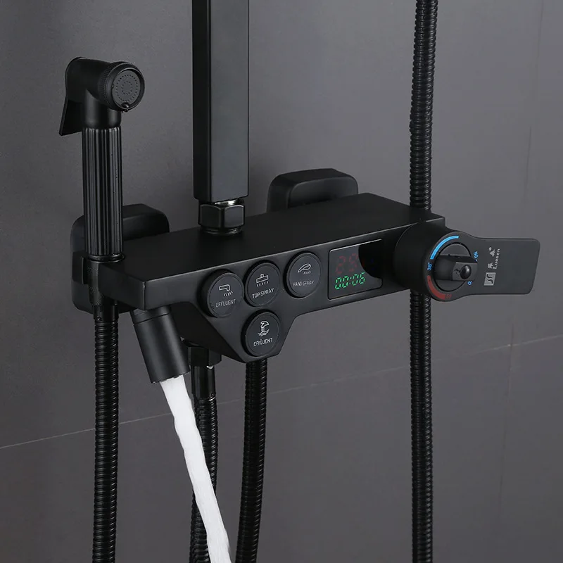 Pommeau de douche thermostatique à affichage numérique, ensemble de douche noir, systèmes de douche modernes, 4 voies, bain HOF/05