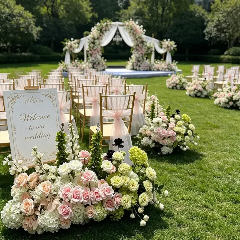 Fresh Pink & Greenery with Anthurium Arrangement Set Artificial Flower Centerpieces for Wedding Table & Backdrop