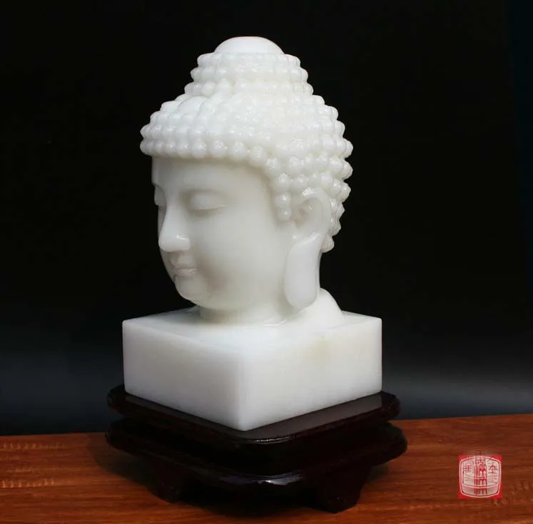 Large 30CM Home family Decorative Buddha Talisman Blessing safe GOOD Luck Sakyamuni white Jade carving Sculpture statue