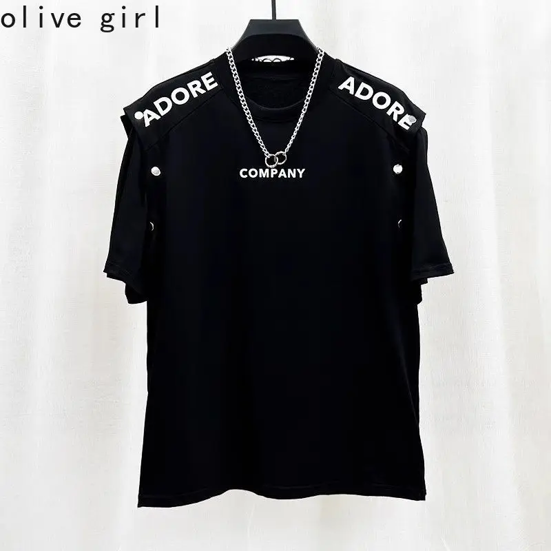 Tank Top T-shirt Harajuku Y2K Men's Splicing Short Sleeve Detachable Men's Trendy Brand Loose Top Two Ways To Outwear