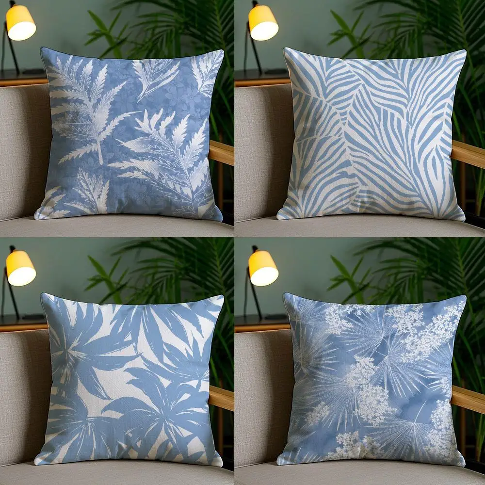 4PC Watercolor Palm Foliage Cushion Cover Soft Plush Double-Sided Print Pillow Case Home Decor for Sofa Living Room Gift