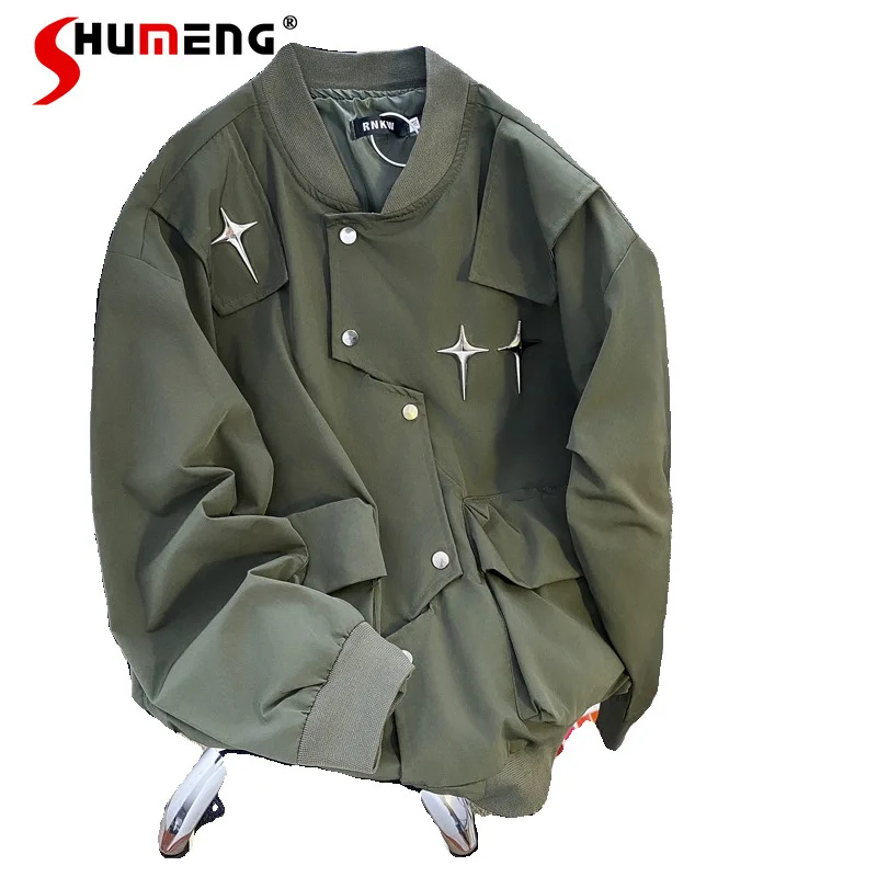 

2025 Men's Spring Autumn New High Street Jackets Men's Fashion Trendy Tooling Coats Solid Color Long Sleeve Personality Coats