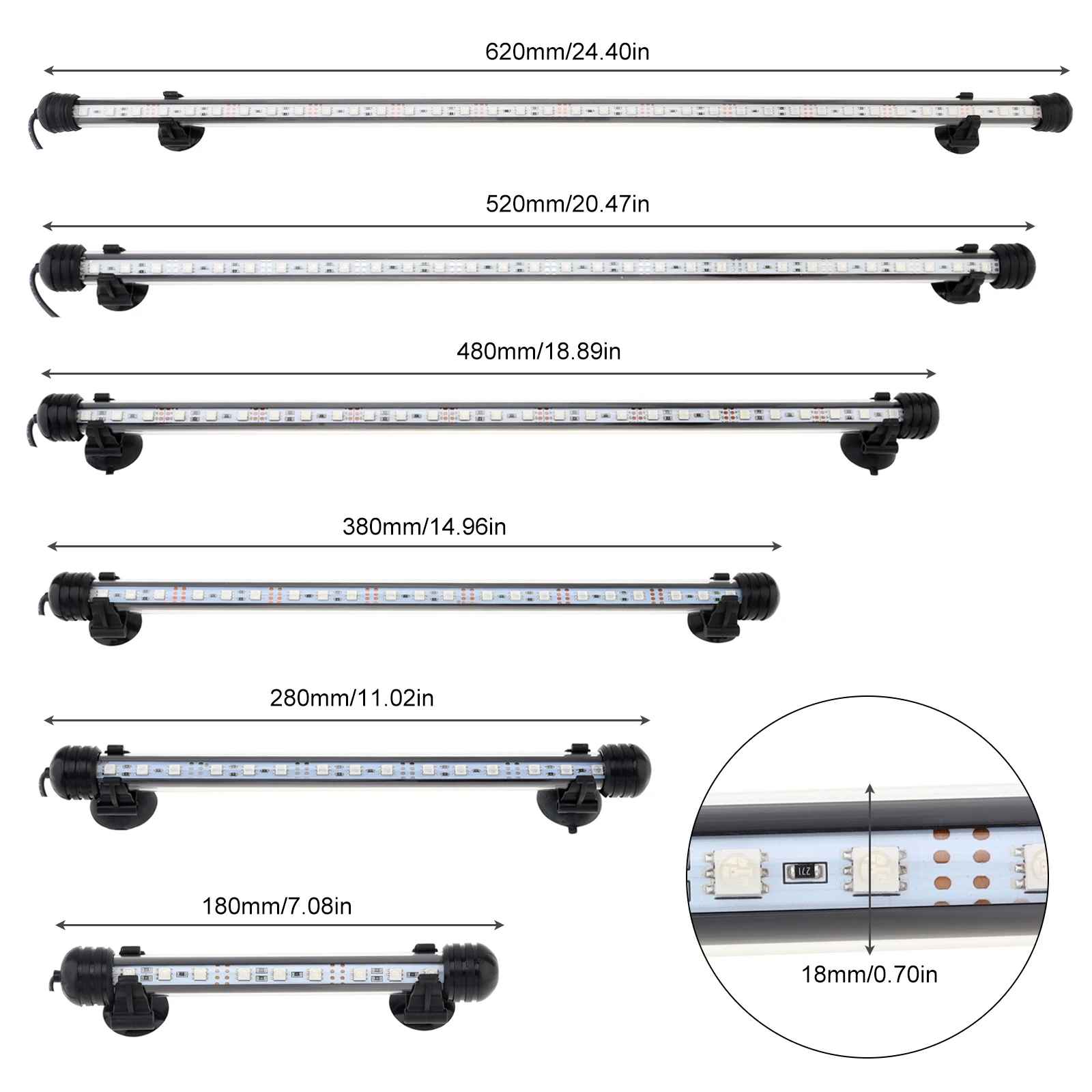18-62CM Aquarium Fish Tank LED Light 5050 SMD RGB Submersible Waterproof Strip Light with Remote Control