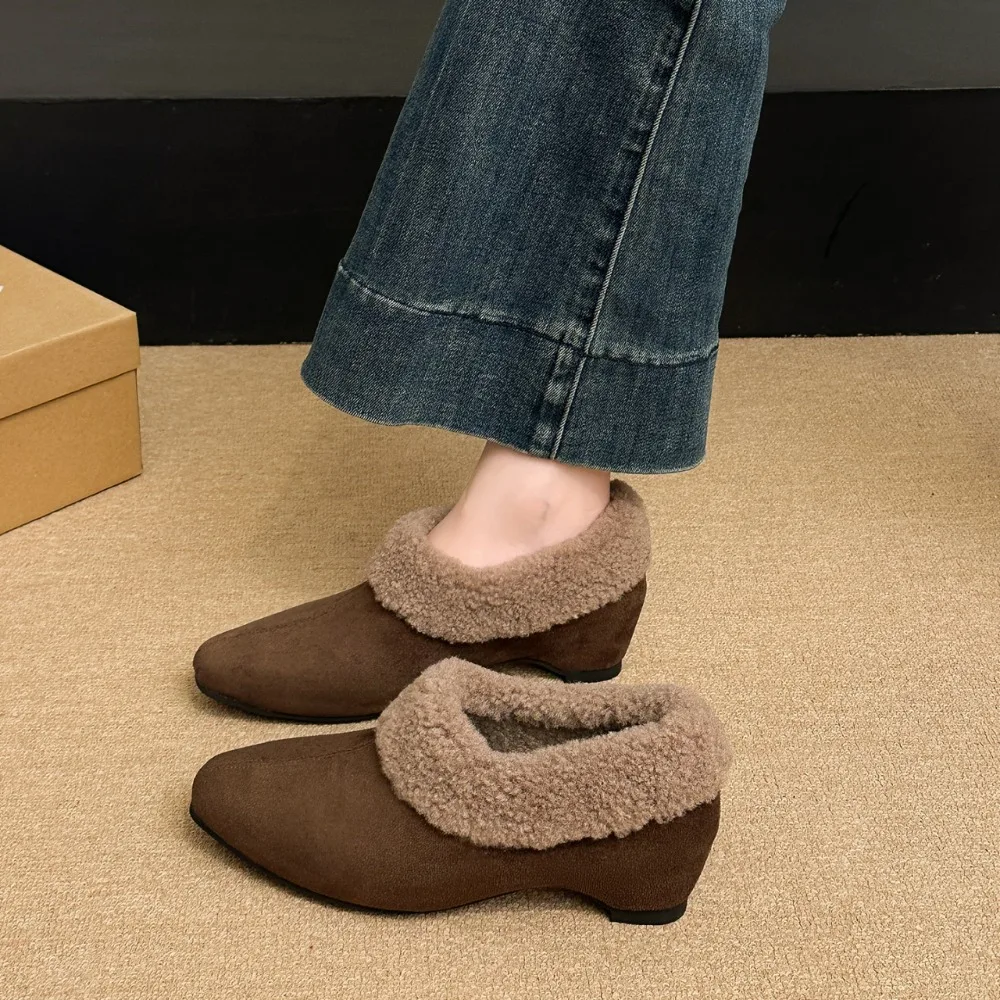 Elegant Women Pumps Thick Low Heel 2026 Winter Warm Fur Shoes New Fashion Ladies Shoes for Party Dress Pumps Pointed To Footwear - view 5