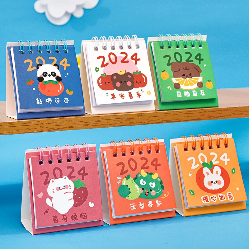 2024 Mini Cute Bear Rabbit Calendar Kawaii DIY Cartoon Animals Desk Calendar Daily Schedule Table Planner