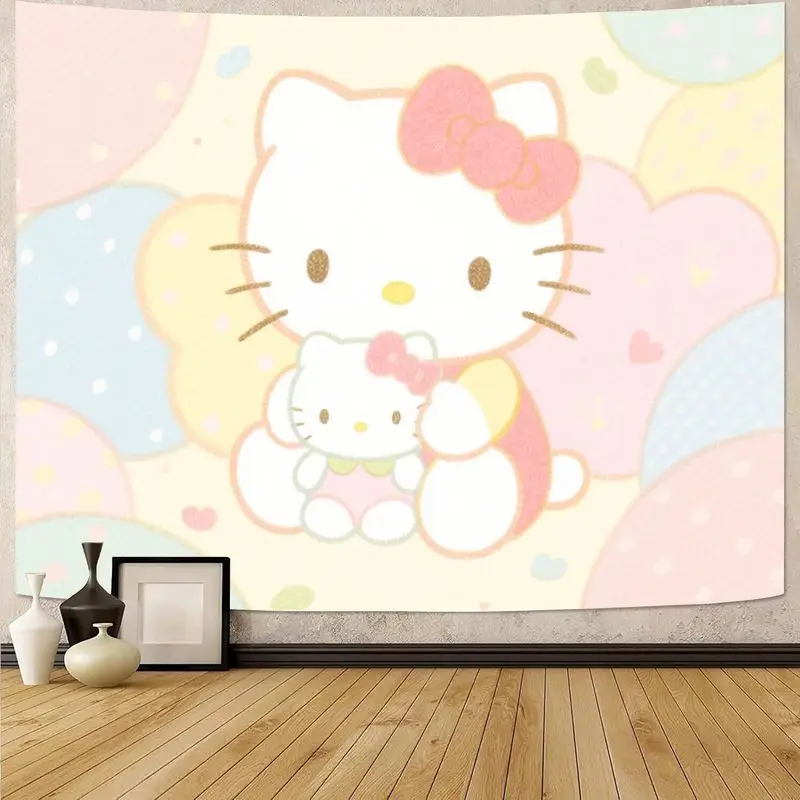 

1PC Sanrio Hello Kitty Pastel Kawaii Tapestry with Cute Baby Kitty, Soft Polyester Wall Art for Girls Bedroom Living Room Decor