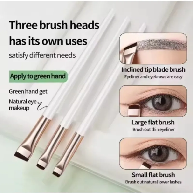 3-Piece Precision Eyeliner Brush Set - Winged Liner, Under Eye Detailing Brushes with Short Bristles Back to School