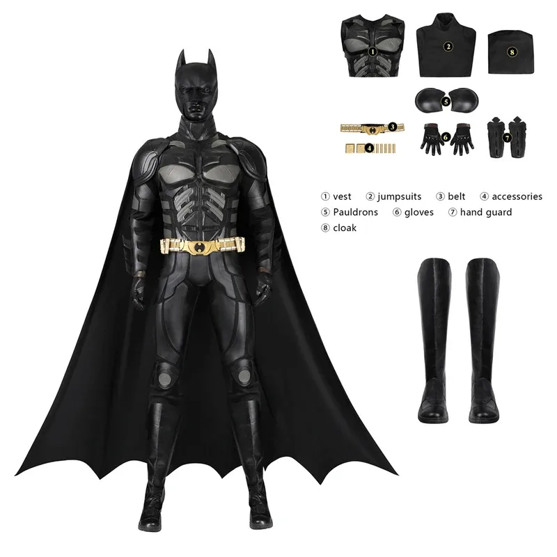 Nueva película Carnivl de Halloween, disfraz de caballero oscuro y murciélago, disfraz de superhéroe de Bruce Wayne, traje para hombre, chaleco, capa, máscara