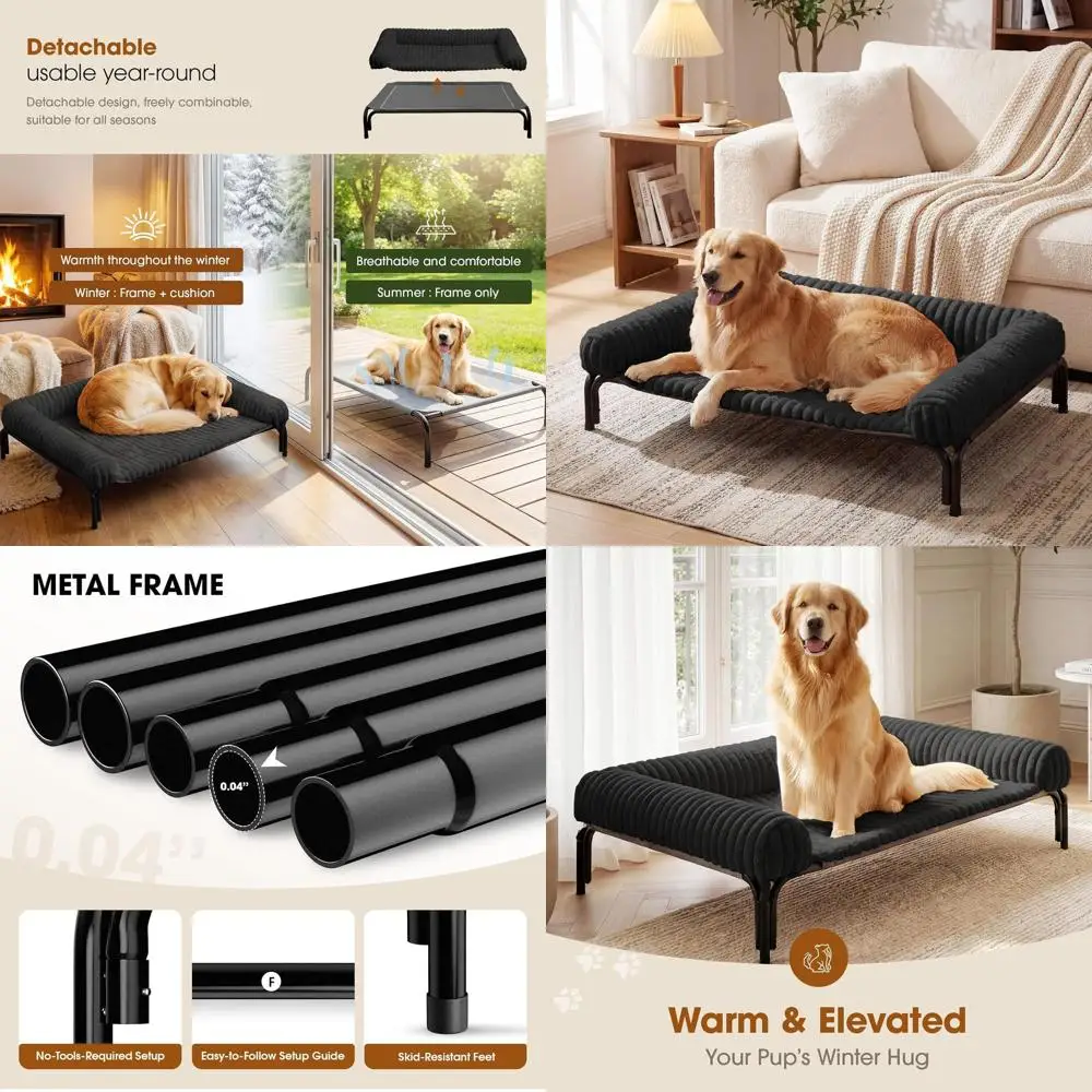 

Приподнятая лежанка для собак со съемным бортиком, дышащей сеткой, моющимся чехлом, для использования в помещении/на улице, с противоскользящим покрытием