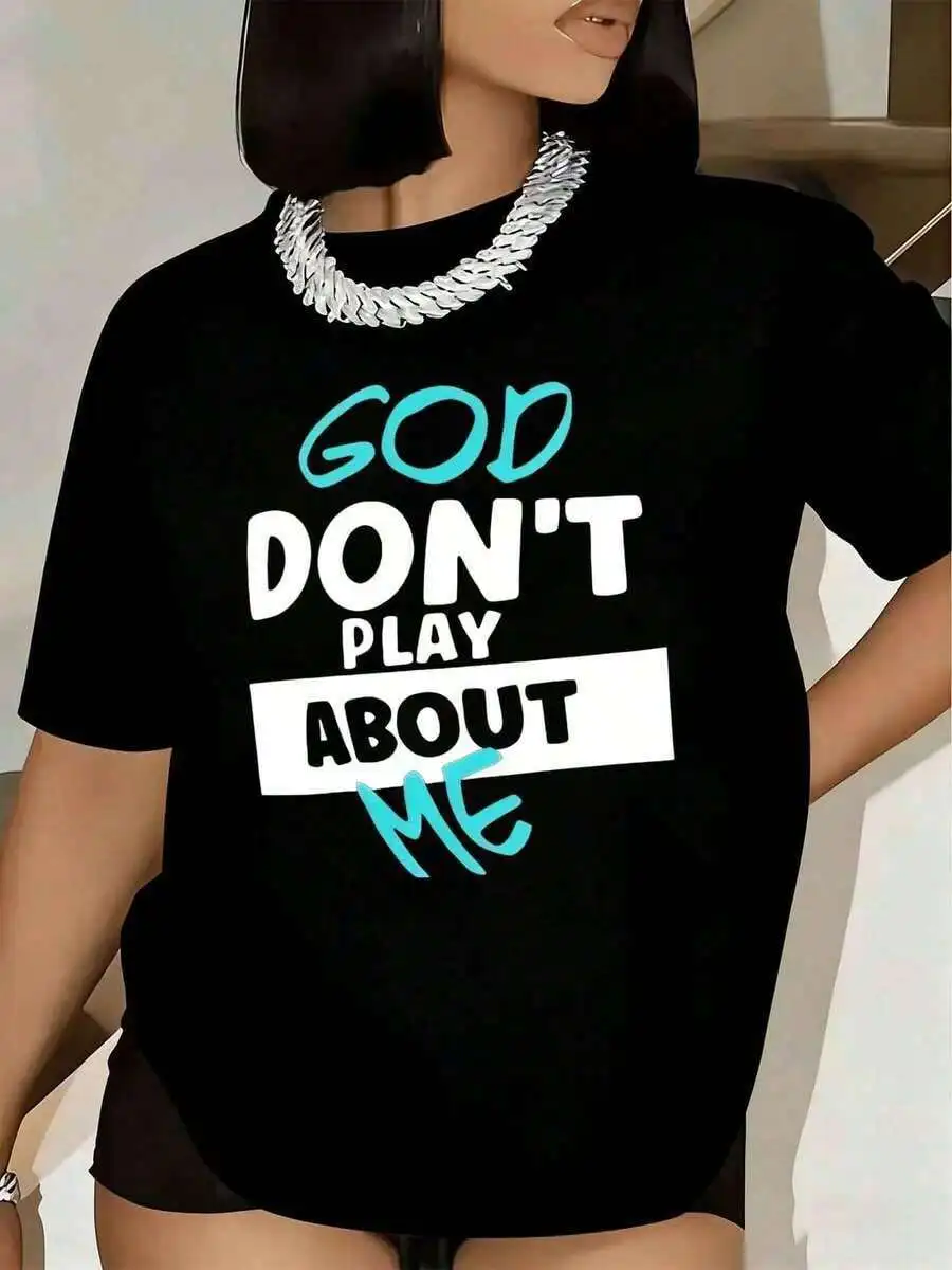 T Shirt for Women God Dont Play about Me Letter Graphic Print Casual Short Sleeve Inspirational Faith Tee Trendy Daily Wear Top