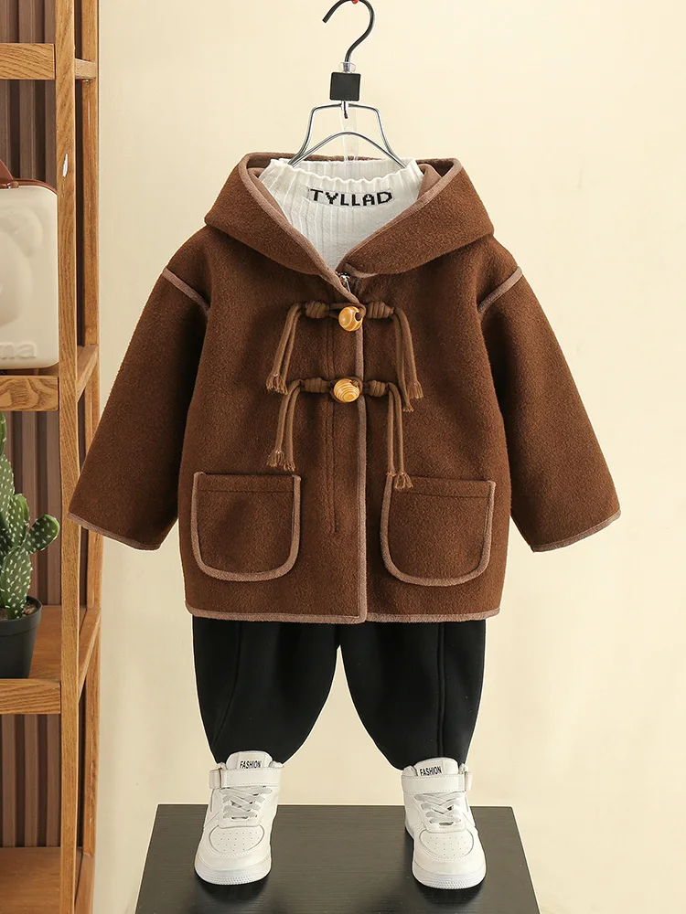 

Thiened Plu Autumn Winter Coat for Boys Faux Fur Woolen Inteated Jaet Teenagers Faion Ci Sle Long Sve Zipper