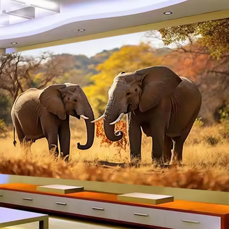 5D Full Round Drill Jungle Grassland Animal Diamond Art Kits For Adult Beginners, Elephant Rhinocero Perfect For Home Wall Decor