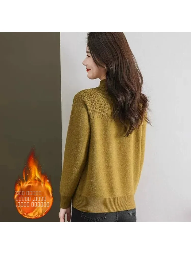 Suéter de Mujer con Cuello Medio Alto, For de Felpa, ueso, Ropa Interior, Estilo Nuevo de Otoño Invierno, Cseta Base...