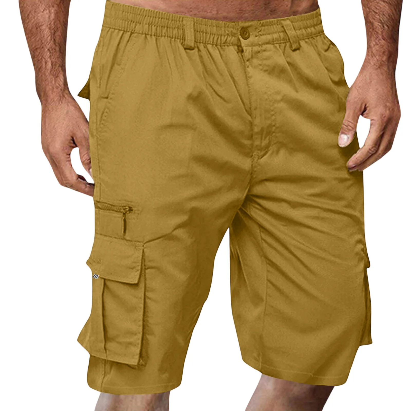 Men's Wear-Resisting Cargo Shorts Multi-Pocket Loose Fit Casual Outdoor Hiking Sports Shorts Solid Color Straight Leg Sportswear