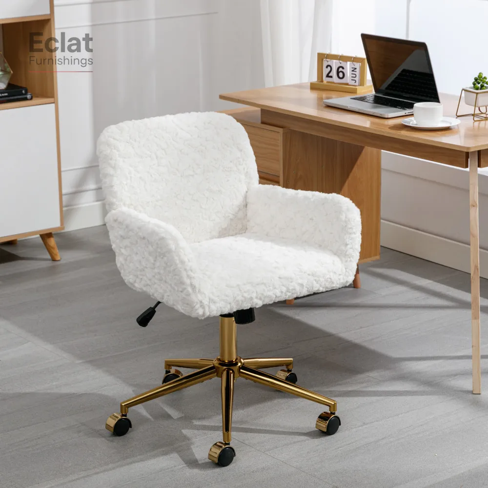 

Furniture Office Chair,Artificial rabbit hair Home Office Chair with Golden Metal Base,Adjustable Desk Chair Swivel Office Chair