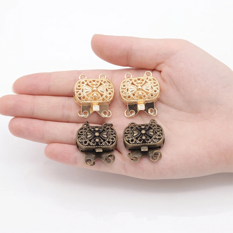 1/2/3Pcs 14K Gold Plated 2-Strand Layered Necklace Clasp Vintage Filigree Connector Clasp For DIY Jewelry Making Accessories