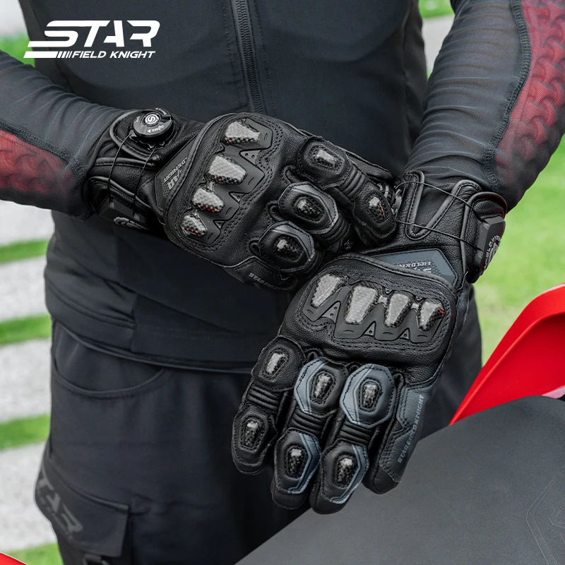 SFK Full Finger Motorcycle Gloves Real Goat Leather Non-slip Wear-resistant Carbon Fiber Protection Knob Adjust Riding Equipment