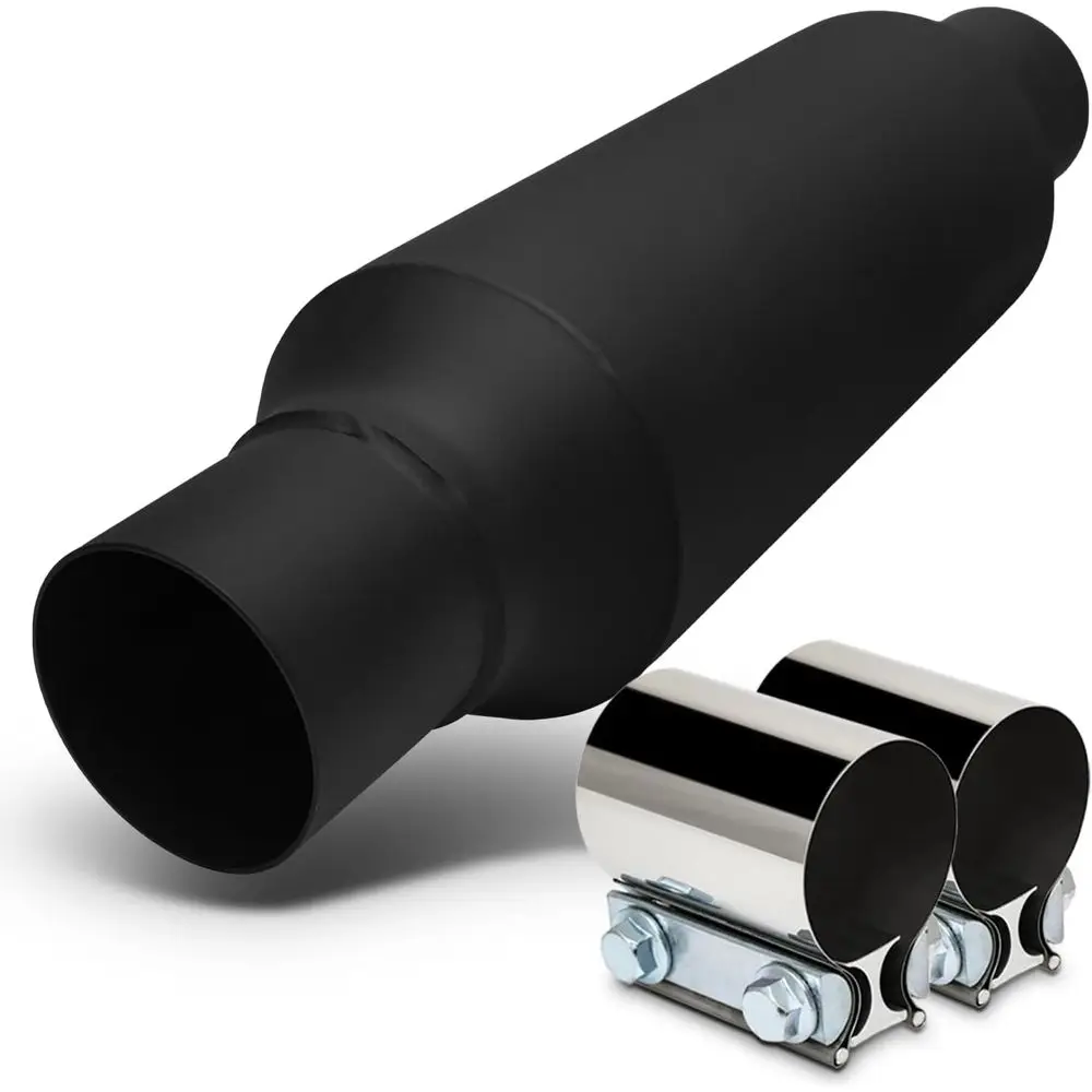 

16 Overall Length Heavy Duty Stainless Steel Direct Fit Exhaust Muffler Assembly, 2.25 Inlet and Outlet, Black