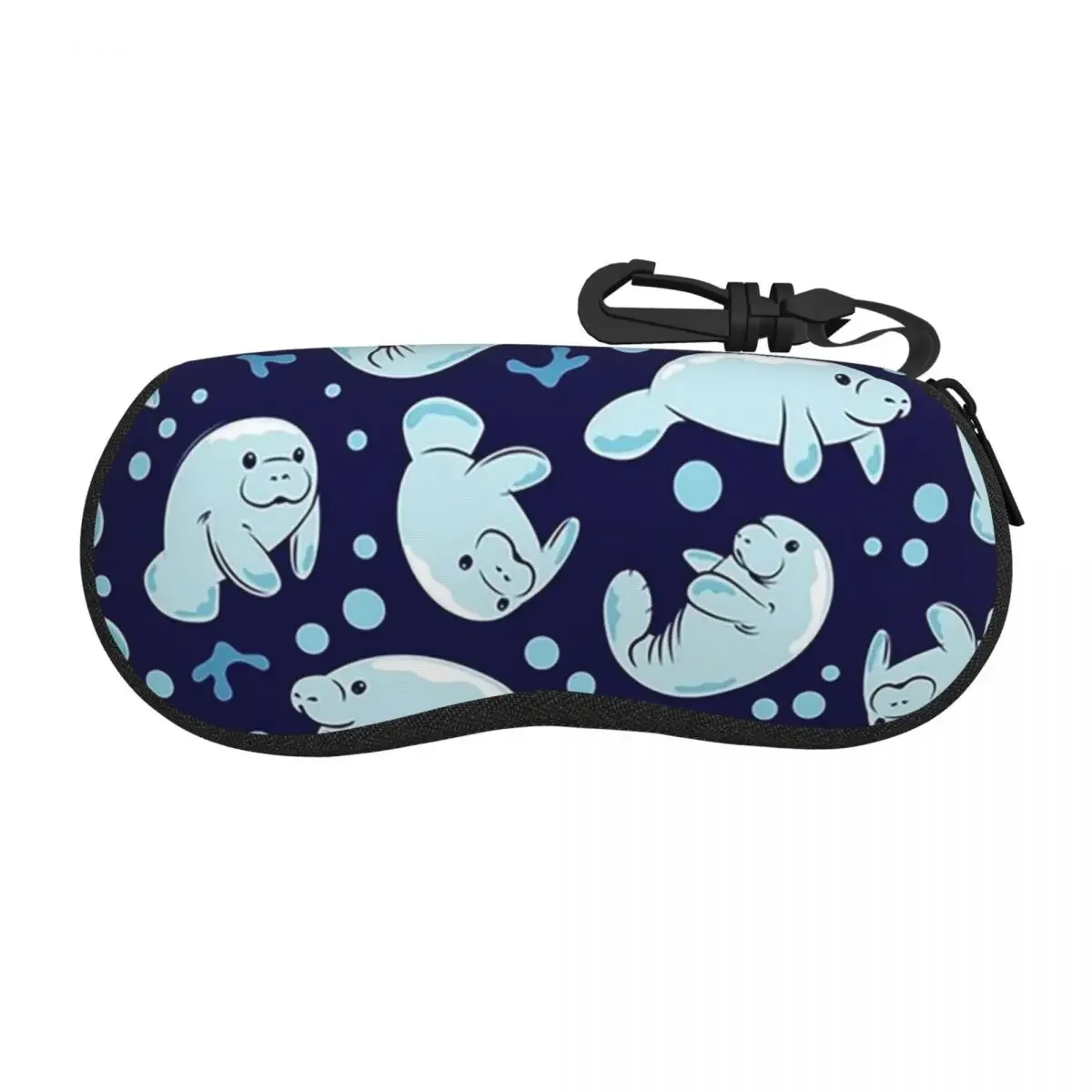 Cute Manatee Pattern - Blue Underwater Pattern Shell Glasses Case Protective Sunglasses Box Women Men Soft Eyeglass Bag Pouch