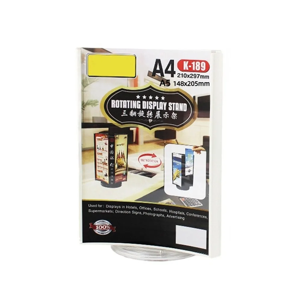 

Three-Sided Acrylic Revolving Table Card A4/A5 Transparent Menu Display Stand Protective Reusable Vertical Price Tag Rack