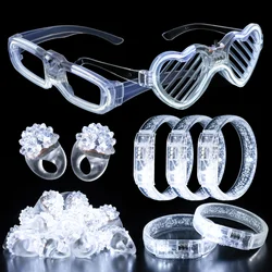 Weiße Hochzeit Mix Sets LED leuchten Brille leuchten Armbänder und blinkende holprige Ringe Hochzeits feier begünstigt Lieferungen