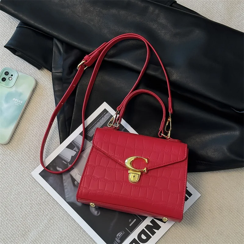 

Luxury Leather Shoulder Bag For Women, Classic Elegant Crossbody Handbag, Designer Ladies Tote Bag With Gold Hardware