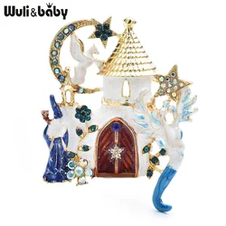 Wuli&baby Charming Elf Castle Brooches For Women Beautiful Enamel Cartoon Seahorse House Party Office Brooch Pins Gifts