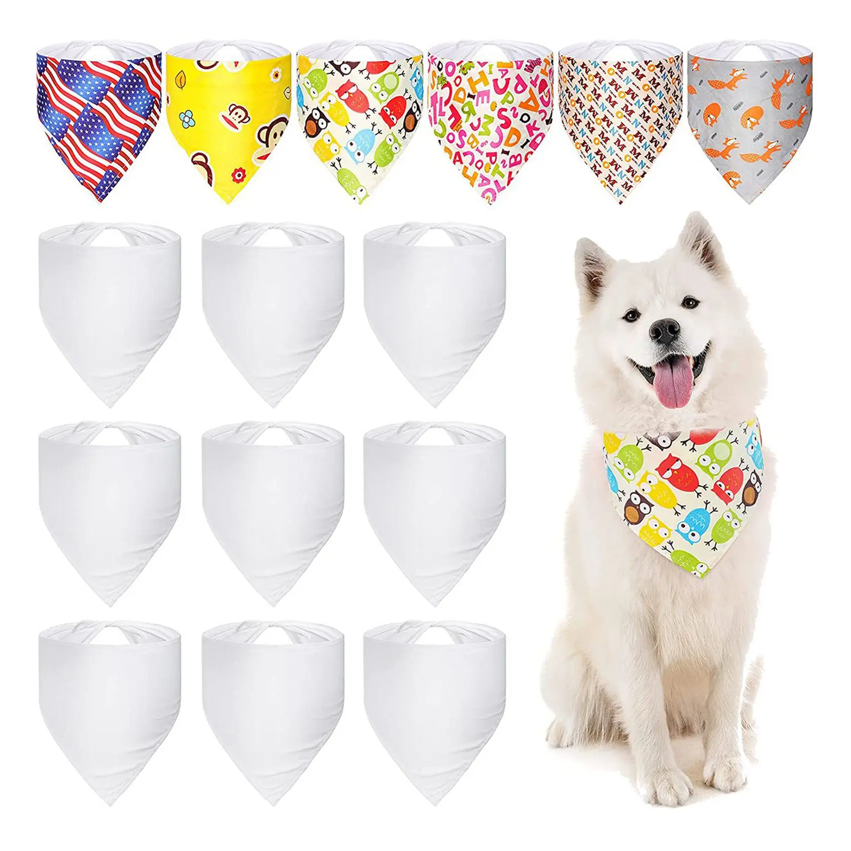 60 Pcs Sublimation Blank Pet Bandana Heat Transfer Washable DIY Triangle Dog Scarf Bibs Kerchief For Dogs Puppy Cats-A74P