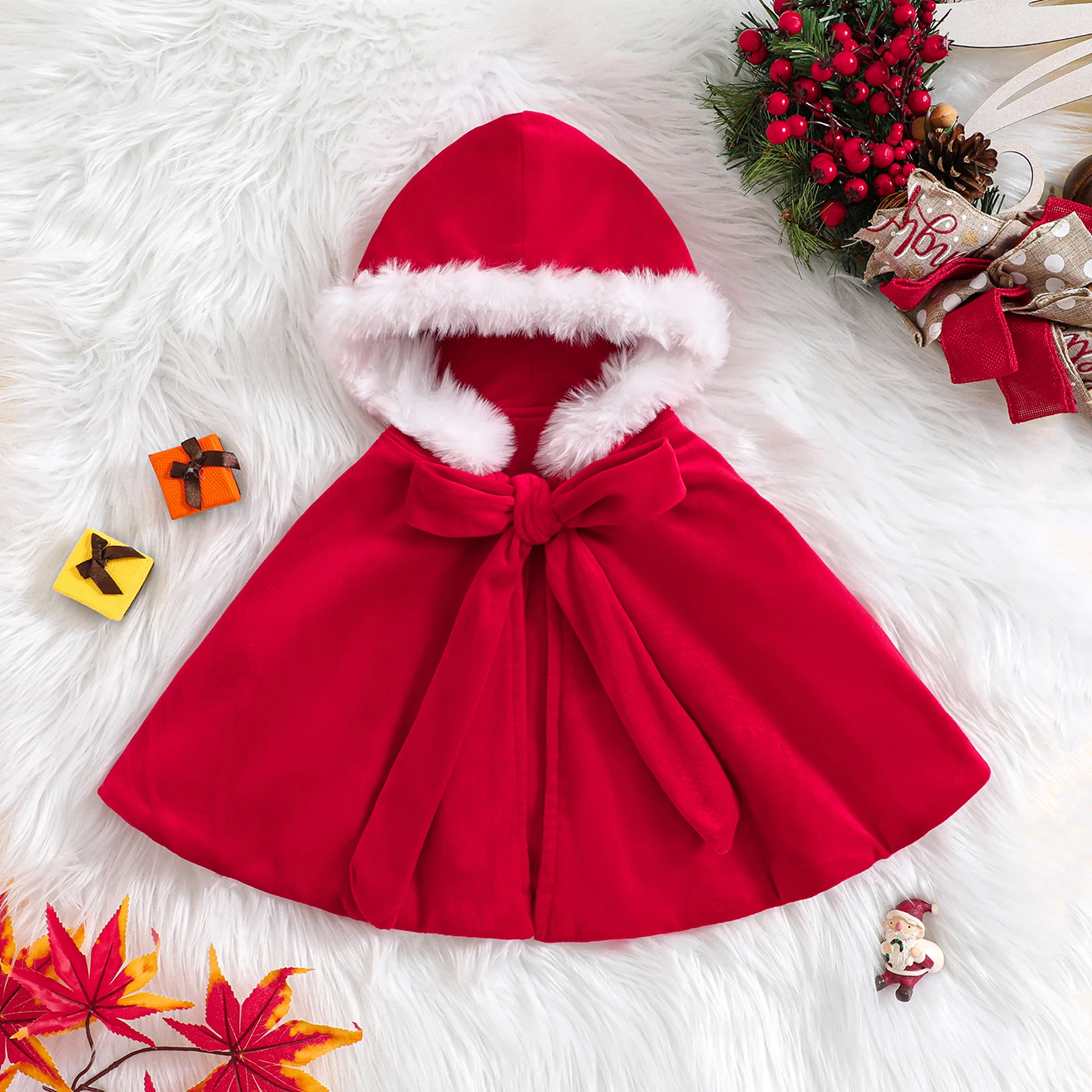 

BeQeuewll Toddler Christmas Cape Baby Girl Plaid Hooded For Fall Poncho Cloak Role-playing Cosplay Costume For 1-3 Years