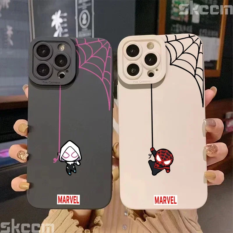 Marvel Cartoon Spiderman Couple Phone Case For iPhone 16 15 14 13 12 11 Pro Max Mini XS XR X 7 8 Plus Soft Silicone Cover