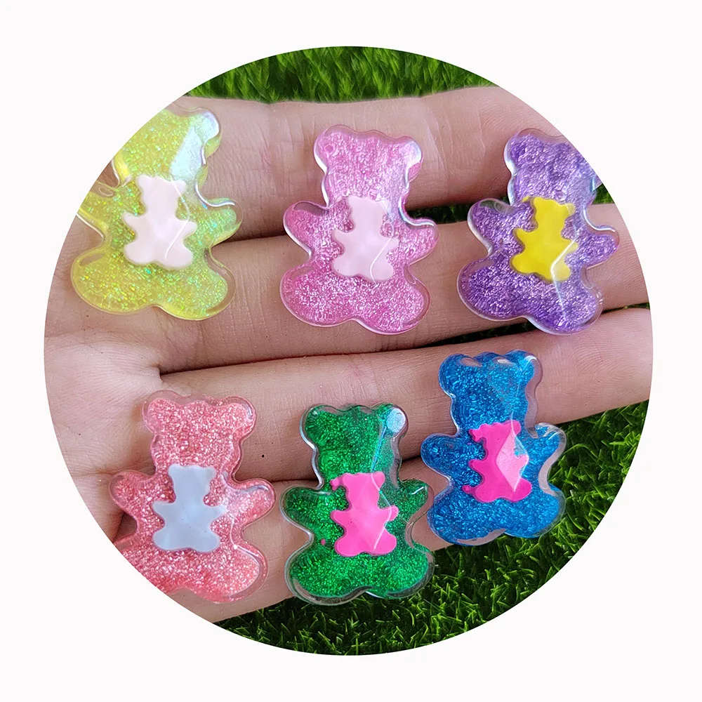 Mini Resin Gummy Bear Flatback Cabochon  Glitter Christmas Applique Ornament Craft DIY Earring Accessories