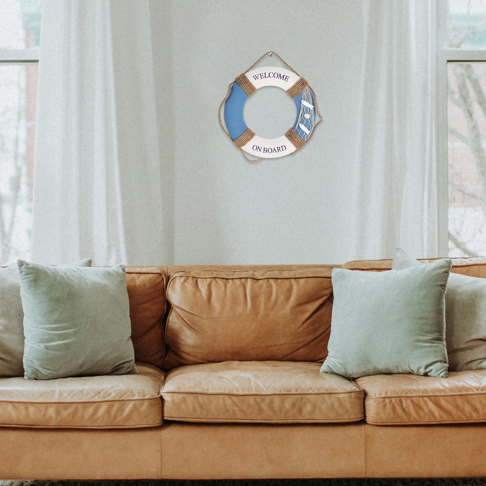 

1Pc 30Cm Hanging Lifebuoy Decoration Exquisite Fashionable Door Sign For Restaurant Cafe Bar Celebration Blue Fish