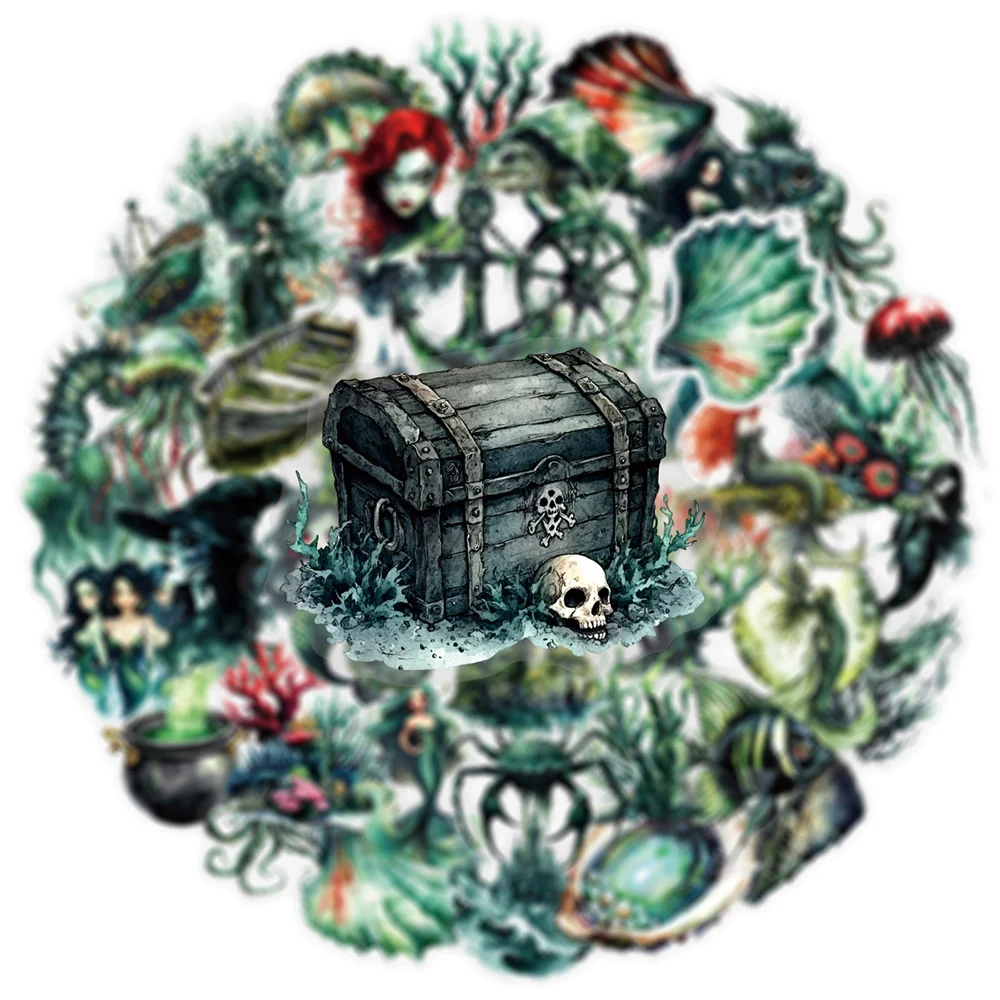 10/30/50pcs Retro Dark Mermaid Ocean Animal Stickers Gothic Transparent Decal DIY Scrapbook Luggage Guitar Cool Graffiti Sticker
