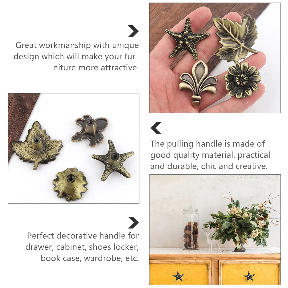 

4pcs Vintage Drawer Handle Zinc Alloy Cabinet Pulls Furniture Door Knob Durable Easy Install Decorative Wardrobe