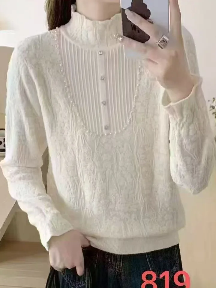 

Women's Knitted Thiened Loose Sweater f High Collar Autumn Winter Inner Wear Faionable Versatile Top Quali Material