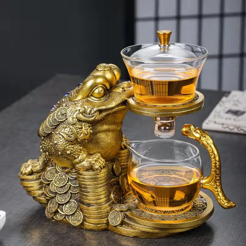 Household Golden Toad Magnetic Tea Pot Fully Automatic Kung Fu Tea Cup Glass Tea Set